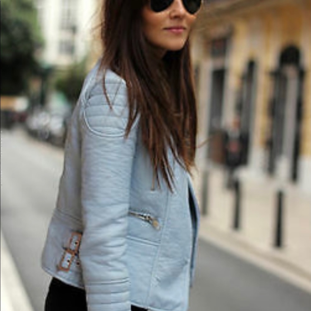Zara baby blue leather jacket